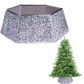 26.8inch Christmas Tree Skirt Foldable Sequin Xmas Tree Stand Base Cover Collar Trunk Basket Ring for Tree Decorations