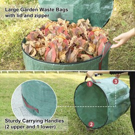 losolese Large Garden Waste Bags with lid and zipper, 272 L Waterproof Heavy Duty Garden Leaf Waste Sacks with Handles,Foldable and Reusable ,Green, 2 PACK
