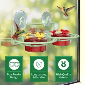 Window Hummingbird Feeder, Small Hummingbird Feeder for Outdoors with Strong Suction Cup - Metal Base & 6 Feeding Ports, Easy to Clean and Refill