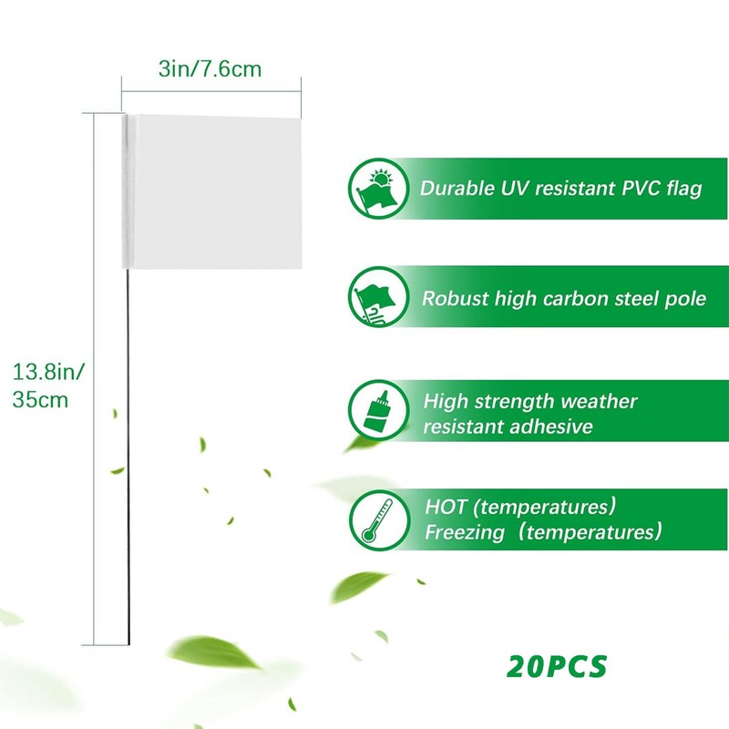 TELAIN White Marking Flags, Pack of 20 Marker Flags, Lawn