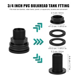 GAVIK 4pcs PVC Bulkhead Fitting, Double Threaded Water Tank Connector for Rain Barrels, Pond, Aquarium