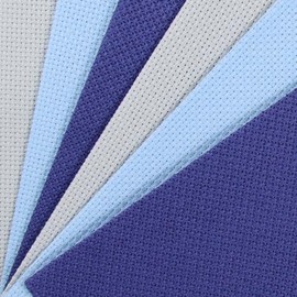 KCS 4/6 pc of 12" x 18"(30cmx45cm) 16CT Counted Cotton Aida Cloth Cross Stitch Fabric (6 pc, Sea Foam+Light Blue+Royal Blue)