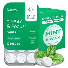 NeuroGum Extra Strength Energy & Focus Mints (Spearmint, 72 Pieces) | 100mg Natural Caffeine + L-Theanine + Vitamin B12 & B6 | Sugar Free Nootropic Cognitive Brain Performance Supplement