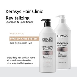 Kerasys Hair Clinic Protein Care System for Thin Limp Hair Rosehip Oil REVITALIZING 13.5 fl oz / 400 ml (Conditioner 1-Pack)