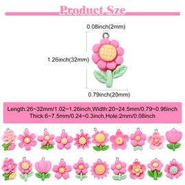 Stiesy 100Pcs Mixed Resin Flower Charms Pendants Pink Trumpet Flower Charm Sunflower Cherry Blossoms Floral Dangle Charms for Jewellry Making DIY Crafting Necklace Bracelet