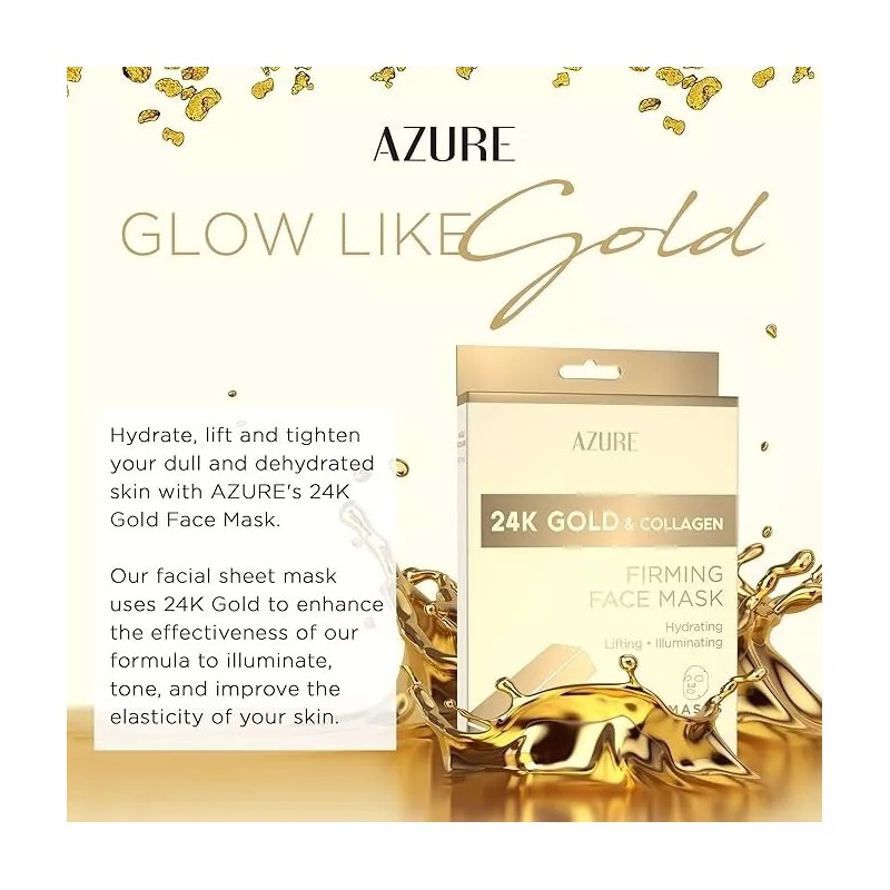 AZURE 24K Gold Firming Face Mask- Anti Aging, Hydrating, Toning