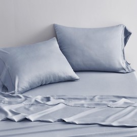 EVERGRACEHOME Tencel Sheet Set King Size 4 Pieces，Soft Cooling Bed Sheets for Hot Sleepers, Eucalyptus Lyocell Luxury Breathable Bedding Set, 1 Fitted Sheet, 1 Flat Sheet, 2 Shams, Pearl Blue