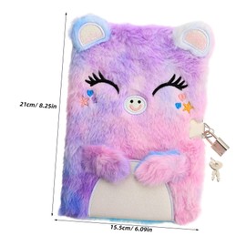 SUPVOX Adorable Plush Diary with Lock Cartoon Cat Design Writing Notebook for Plans Memories Soft Fluffy Cover for Little Princesses