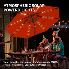 wikiwiki 10FT 3Tiers Solar Led Patio Umbrella, Sturdy Outdoor Market Umbrella for Deck, Pool, Garden w/Tilt, Crank, 32 LED Lights, Red