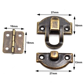 2 Sets Mini Bronze Antique Hasp Latch Buckle and Rectangle Hinge with Matching Screws Kit for Repair and Decorative Jewelry Box