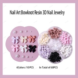 Furimuk 3D Bow Nail Charms Bow-Knot Nail Art Stud Rhinestones Crystal Resin Bowknot Nail Design DIY Decoration Jewels Nail Art Accessories