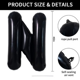TONIFUL 40 Inch Large Black N Letter Balloons Jumbo Helium Balloons,Foil Mylar Big Alphabet Balloons for Birthday Party Anniversary Valentine's Day Supplies Decorations