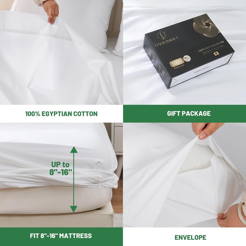 Overket 100% Egyptian Cotton Sheets King Size 1000 Thread Count