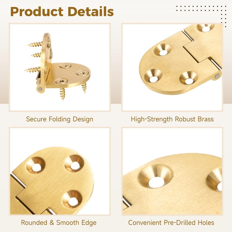 4 PCS 90 Degrees Folding Table Hinges, Brass Hinges with