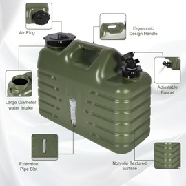 Lineslife Water Container with Spigot, 4 Gallon/15L Portable Water Storage, Camping Water Tank for Camping, Survival Gear and Supplies, Green