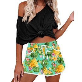 Pineapple Boardshorts for Women Summer Hawaiian Beach Tropical Floral Swim Shorts L