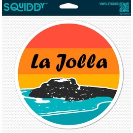 Squiddy La Jolla Surf Ocean Beach Round - Vinyl Sticker for Car, Laptop, Notebook (4" Wide)