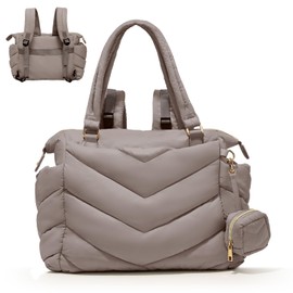 ILCOLPO Diaper Bag Tote,Diaper Bag Backpack,Puffer Tote Bag with Pacifier Case,Lightweight Mommy for Hospital,Puffy with 10 Pockets,Convertible Baby for Travel,Khaki