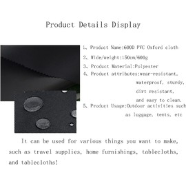 600D High Elastic Heavy Waterproof Oxford Fabric Indoor Outdoor Cover 600g Black 100x150cm