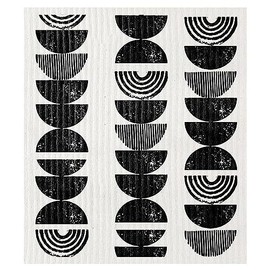 Santa Barbara Design Studio Dish Cloth Organic Kitchen Washcloth, 7.75" x 7", Black Half Circle
