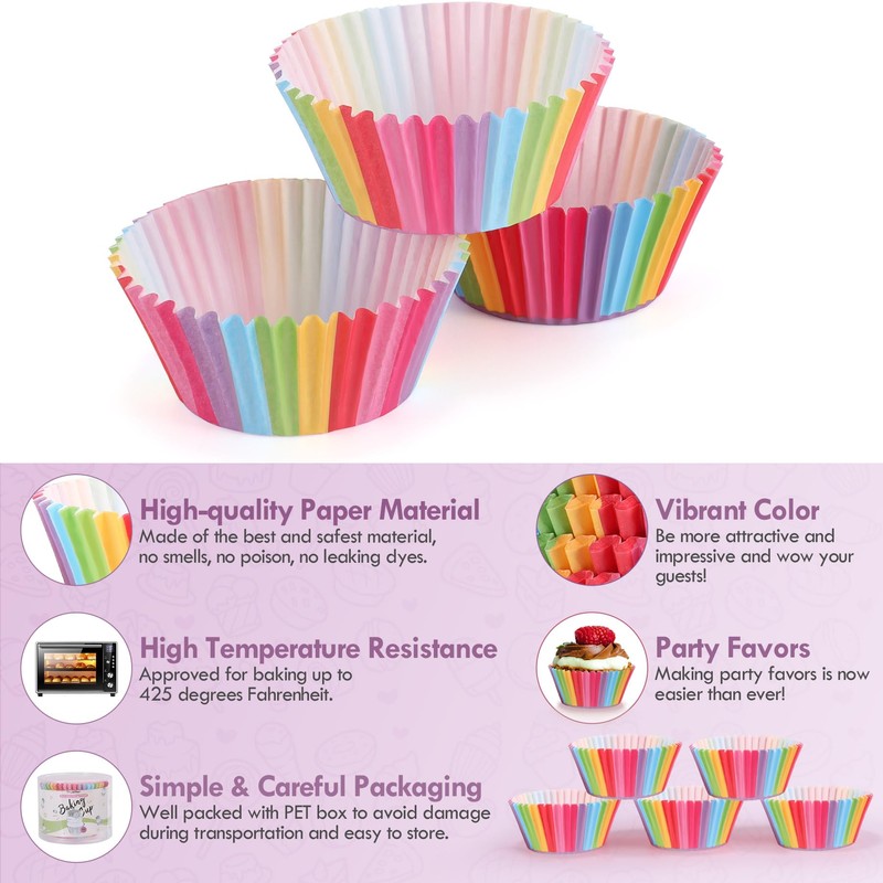 TRUSBER Cupcake Liners, 100 pieces Rainbow Baking Cups Paper Muffin