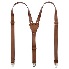 AGDHERSNVX Genuine Leather Suspenders for Men Heavy Duty Western Y Back Shape Adjustable Brown Wedding Groomsmen X-Large