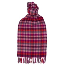 Glen Isla 100% Cashmere Scarf 64.9X9.8IN Classic Check Brushed Pink Red Plum - Made In Scotland