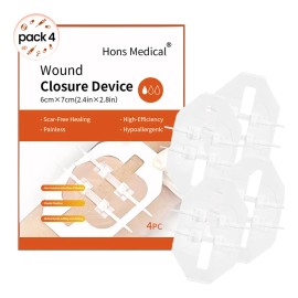 Tiras de Cierre para Heridas Emergencia 4PZ  Sutura Sin Agujas  Impermeable PU 7x6cm  Reduce Cicatrices  Kit Primeros Auxilios para CortesCampamento  