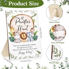 51 Pcs Cool Baby Shower Games Include Baby Pacifier Hunt Sign Wooden Baby Gift Sets Gender Reveal Party Favors 50 Acrylic Baby Pacifiers Mini Plastic Pacifiers for Baby Gender Reveal (Animals, Blue)