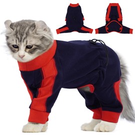 ADNIKIA Cat Pajamas for Cats Only, Sticky Hair Cat Clothes, Long Sleeve Sphynx Clothes, Anti-Licking or Skin Disease Recovery Suit for Female Cats, Kitten Onesie Pajamas, DarkBlue, S