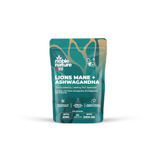 Noble Nature 267mg Lions Mane + 250mg Ashwagandha KSM 66
