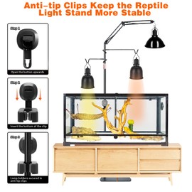 DXOPHIEX Reptile Heat Lamp Stand Reptile Light Stand (17.7 inch to 89.6 inch) with 360°Adjustable Swing Arm,Lamp Holder with 2 Bracket Hooks for Bearded Dragon,Turtles, Snake and Lizard Terrarium