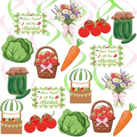 20Pcs Fresh Off Market Bridal Shower Party Hanging Swirls Decor, She's Fresh Off The Market Party Foil Ceiling Swirls for Farmers Market Theme Girls Bridal Shower Garden Birthday Baby Shower Wedding