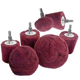 Grinding Head for Polishing Brush Shaped Scouring Pad - 7 Piece Red Fleece Grinding Drill Bit Set with 1/4 Inch Handle for Manifold/Aluminium/Stainless Steel/Chrome etc