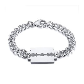 Jewelry Brand Bracelet Men's Silver Stainless Steel Blade Chain Shaving Men's Bracelet Celebrity Coming-of-Age Ceremony Gift Stainless Steel