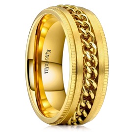 King Will Intertwine 8mm Spinner Ring Gold Stainless Steel Fidget Ring Anxiety Ring for Men with Curb Chain Inlay 12