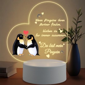 LED Penguin Night Light Gift Ideas for Couples Acrylic Night Lamp Dimmable I Love You Romance Gifts for Men Women Wedding Anniversary Valentine's Day Birthday Anniversary Gift