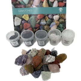 Shropshire Crystals Rough Mixed Crystal Gemstones Starter Set for Tumbling and Polishing, 1 lb, with Grit Mediums for Stages 1-4
