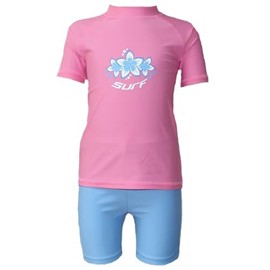 Kidz Swimmers Girls UV Sun Protection Rash Vest and Swim Shorts UPF 50+ Pink and Blue (9-10 Years)