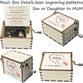 sakruda Wooden Music Box for Mum, from Son or Daughter to Mum,Hand-Crank You Are My Sunshine Melody Wood Musical Box,Laser Engraved,Mechanism Antique Gift for Mom on Christmas,Birthday
