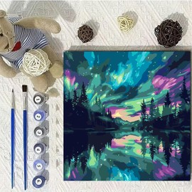 Easy Paint by Numbers Kit for Adults Beginner, Aurora Adult Paint by Number Kits on Canvas, DIY Painting with Numbers for Adults, Acrylic Simple Oil Paint by Number Kits for Home Wall Decor 16x16 In