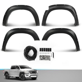 ANDPLAY Pocket Riveted Fender Flares Compatible with Dodge Ram 1500 2WD/4WD 2019 2020 2021 2022 2023, NOT Fit Rebel Models (Smooth)