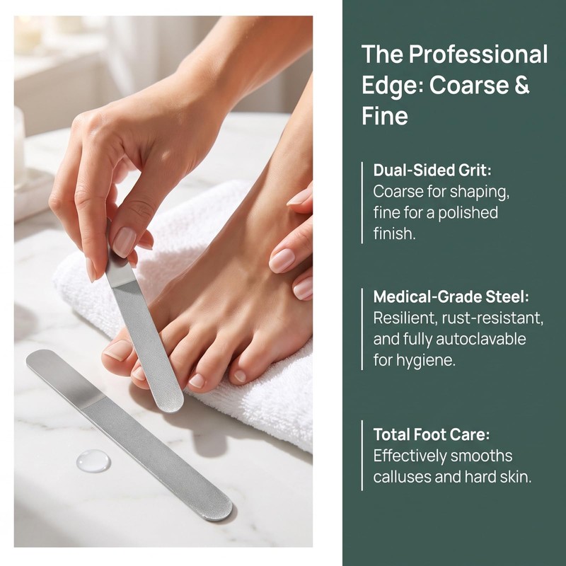 2 PCS Metal Nail File Set, Dual Sided Coarse and