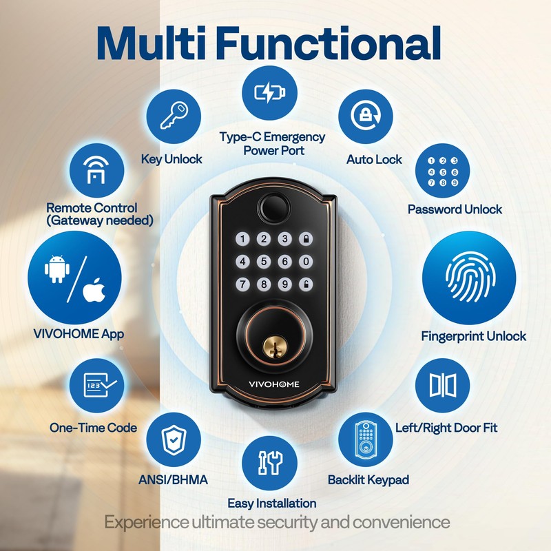 VIVOHOME Smart Lock for Front Door, Keyless Entry Door Lock