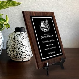 Thank You For Your Service Military and First Responders Customizable Award Plaque | Easel Mount Option | Patriotic Recognition of Achievement and Service Personalizable Plaques