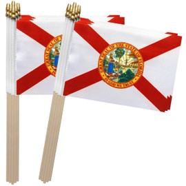 TSMD Florida FL State Flag on Wood Stick Small Mini Hand Held Flags,5x8 Inch,12 Pack