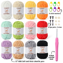 12 Pack Fluffy Velvet Yarn for Crocheting, Chunky Chenille Baby Yarn for Crocheting Soft Blanket, 787 yds Amigurumi Yarns for Knitting, Bulky Multicolored Crochet Yarns Set A