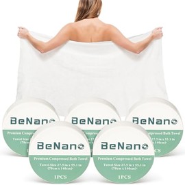 Benano - Toallitas de baño comprimidas de alta calidad, toalla desechable de 139.7 x 69.85 cm, toalla de viaje grande, reutilizable para hotel, camping, deportes, senderismo, playa, natación, día