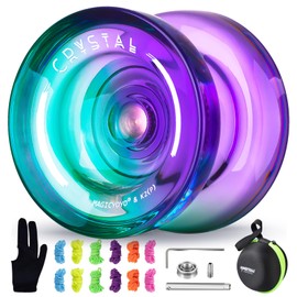 MAGICYOYO K2 Crystal Responsive Yoyo for Kids Beginners with Extra Unresponsive Yo Yo Bearing, Professional Plastic Trick Yo Yo for Adults+12 Stings+Bearing Removal Tool+Storage Bag(Green Purple)
