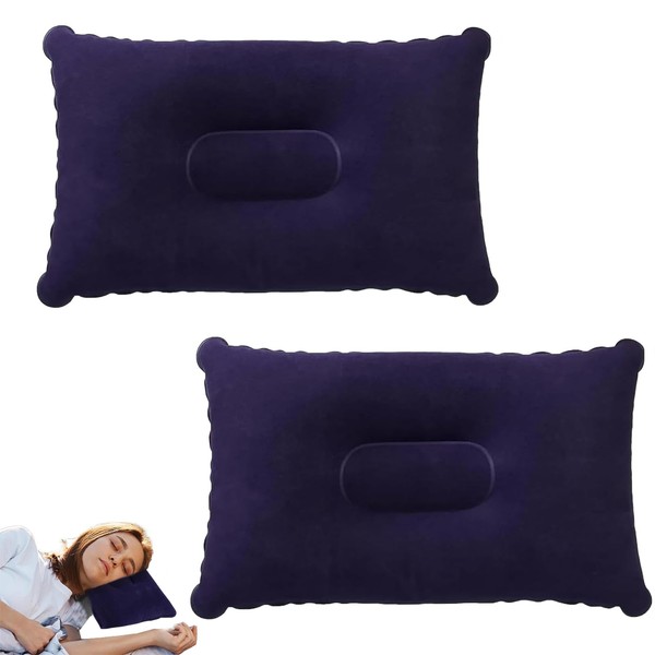 Camping Pillow 2-Pack – Navy Blue Inflatable Travel Pillows 32x20cm